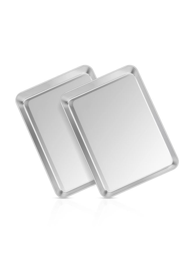 2 Pack Small Stainless Steel Oven Baking Tray 23x18x2.5cm, Non Toxic Rust Free Cookie Sheet Pan Mirror Finish Dishwasher Safe for Cooking Roasting - Image 1